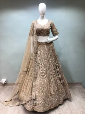 Golden Net Lehenga With Dori And Moti