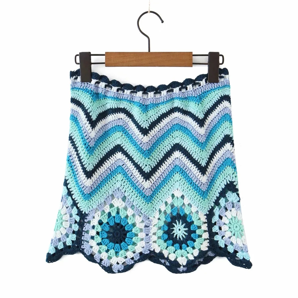 Granny Square Mini Skirt Or Crochet Halter Cami Blue Turquoise Mint Navy White Top Flare Skirt Or Set Tassel Ties Top Adjustable Drawstring Waist One Size