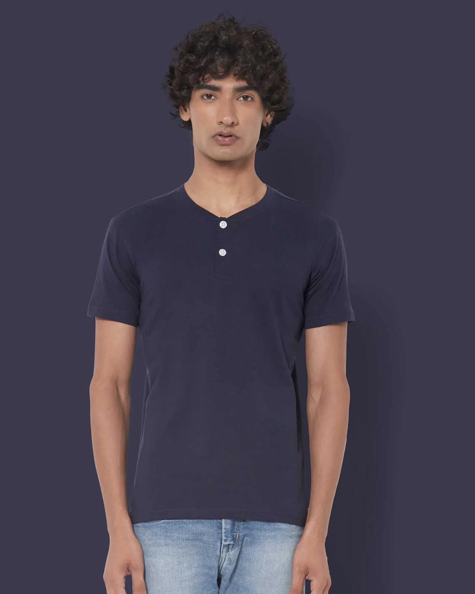 Half Sleeves Henley: Navy Blue