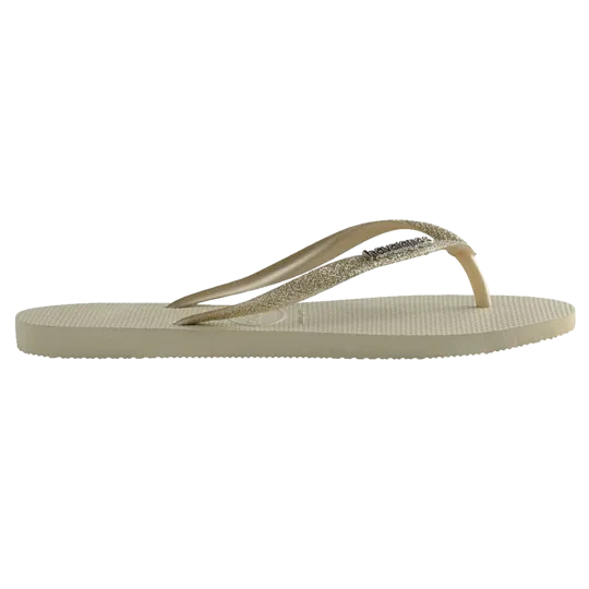 Havaianas Slim Metal Logo Glitter Thongs - Beige