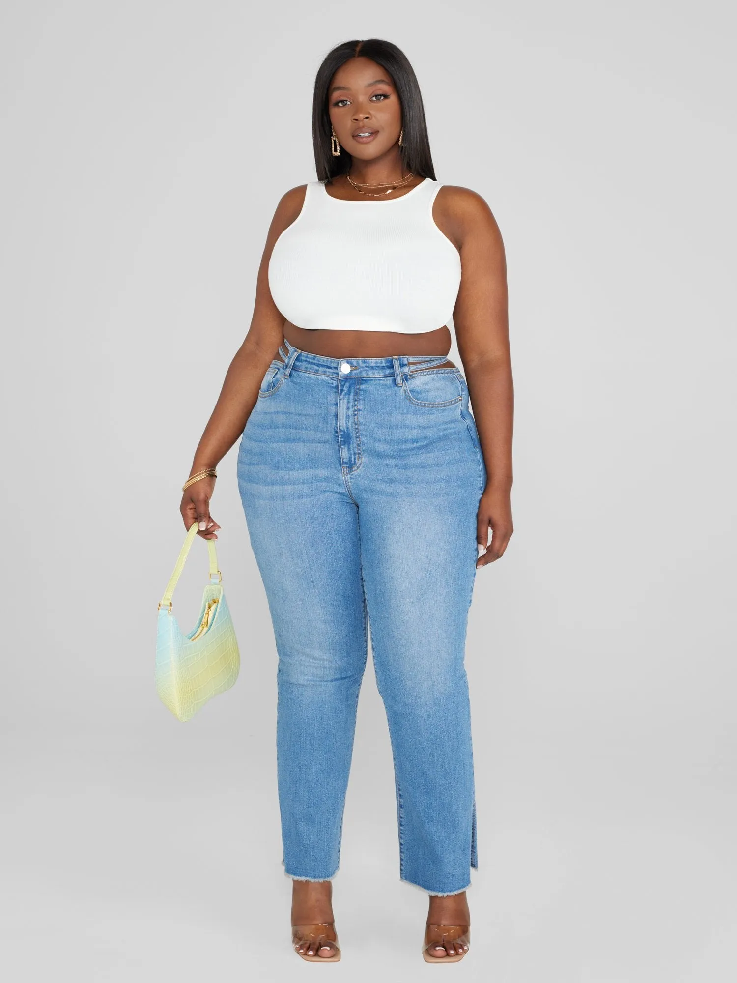 High Rise Split Waist Relaxed Fit Jeans - Short inseam