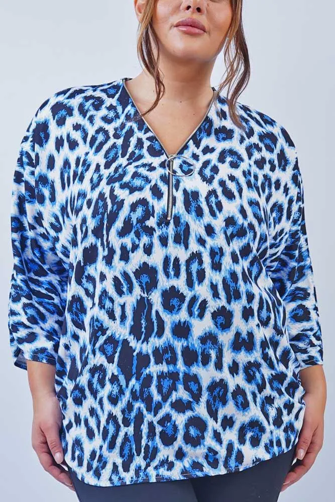 Leopard Print Zip Neck Top