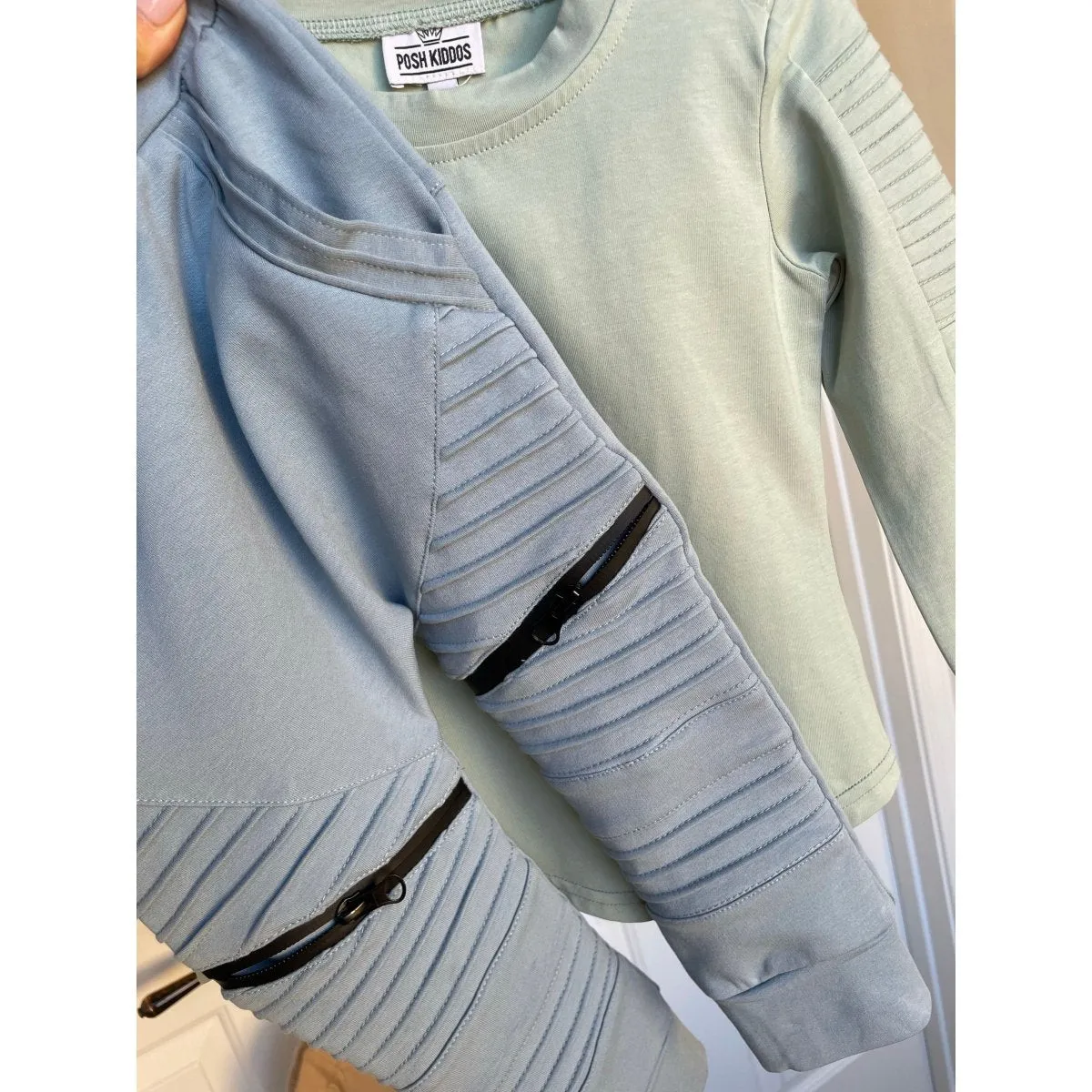 Long Sleeve Biker Shirt- Seafoam