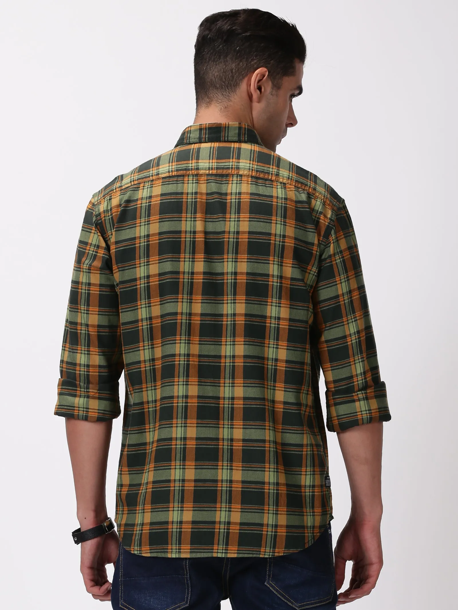 MEN'S GREEN CHECKS SLIM FIT SHIRT