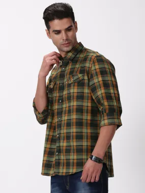 MEN'S GREEN CHECKS SLIM FIT SHIRT