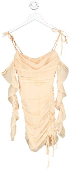 Oh Polly Nude Ruched Mesh Long Sleeve Mini Dress UK 6