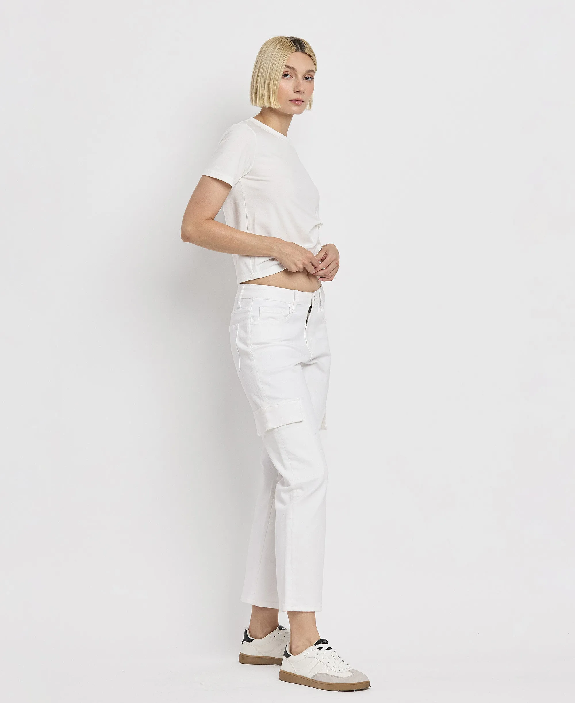 Optic White - High Rise Crop Cargo Straight Jeans