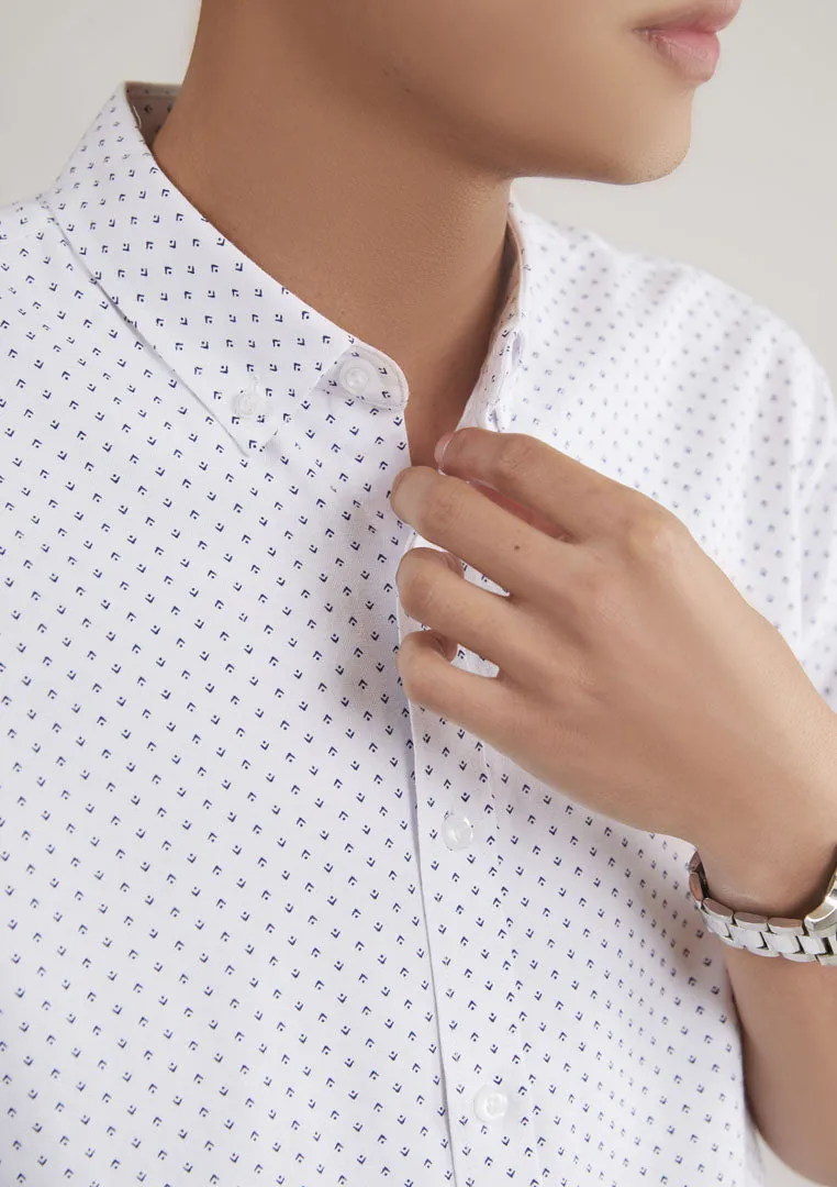 Patterned white 3/4-sleeve shirt 1067