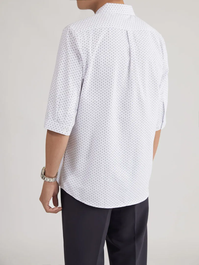 Patterned white 3/4-sleeve shirt 1067