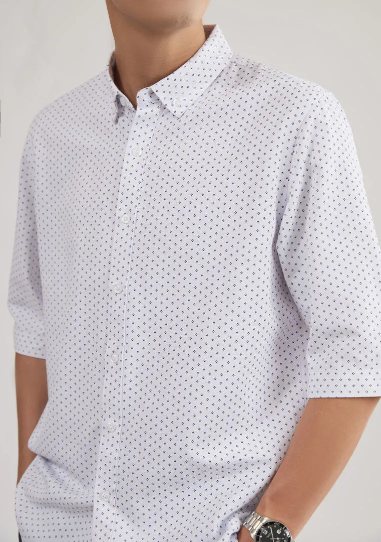 Patterned white 3/4-sleeve shirt 1067