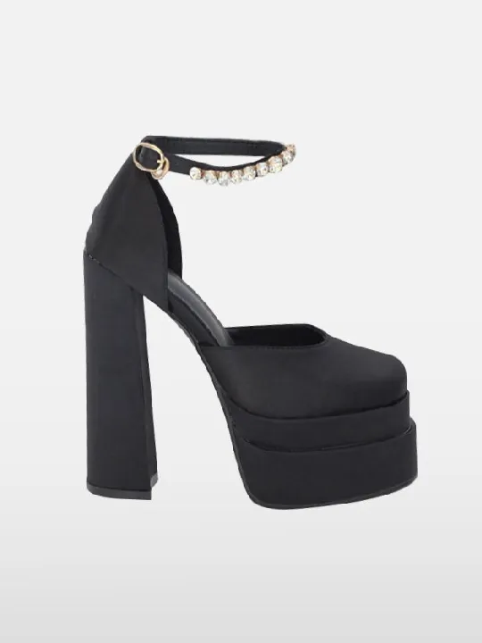 Platform Silk Round Toe Chunky Heel Footwear