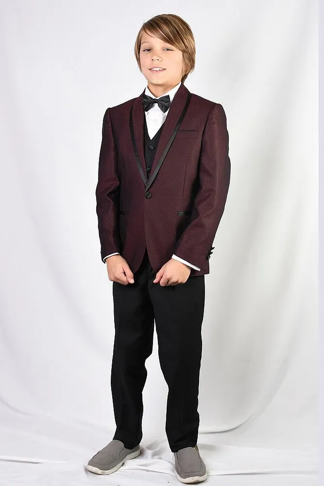 "Caesar" Kids Burgundy Shawl Tuxedo 5-Piece Set