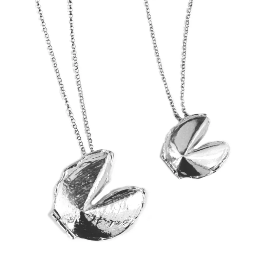 Signature and Medium Fortune Cookie Locket Gift Set - Silver