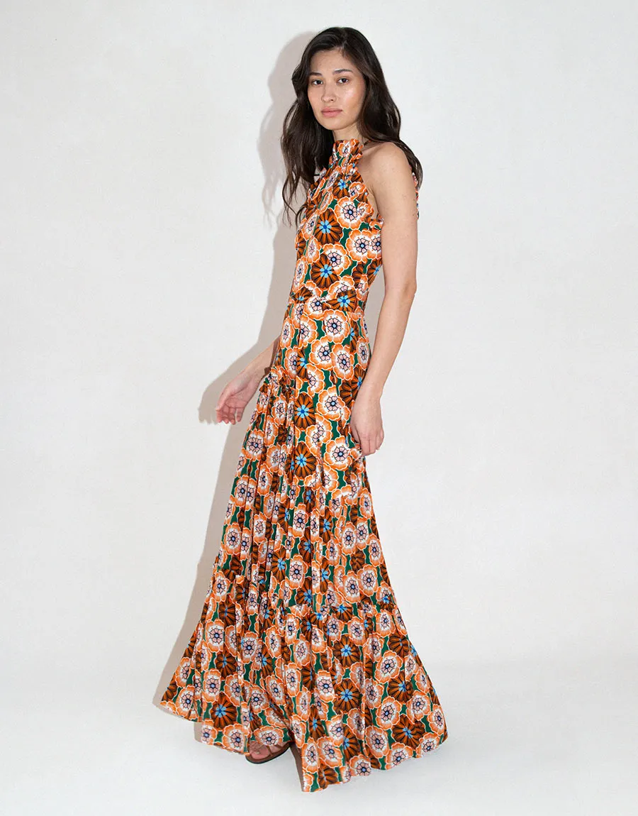 Tatiana Crepe Maxi Dress - Flower Pop Orange