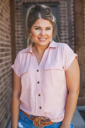 Tencel V-Neck Top in Dusty Rose