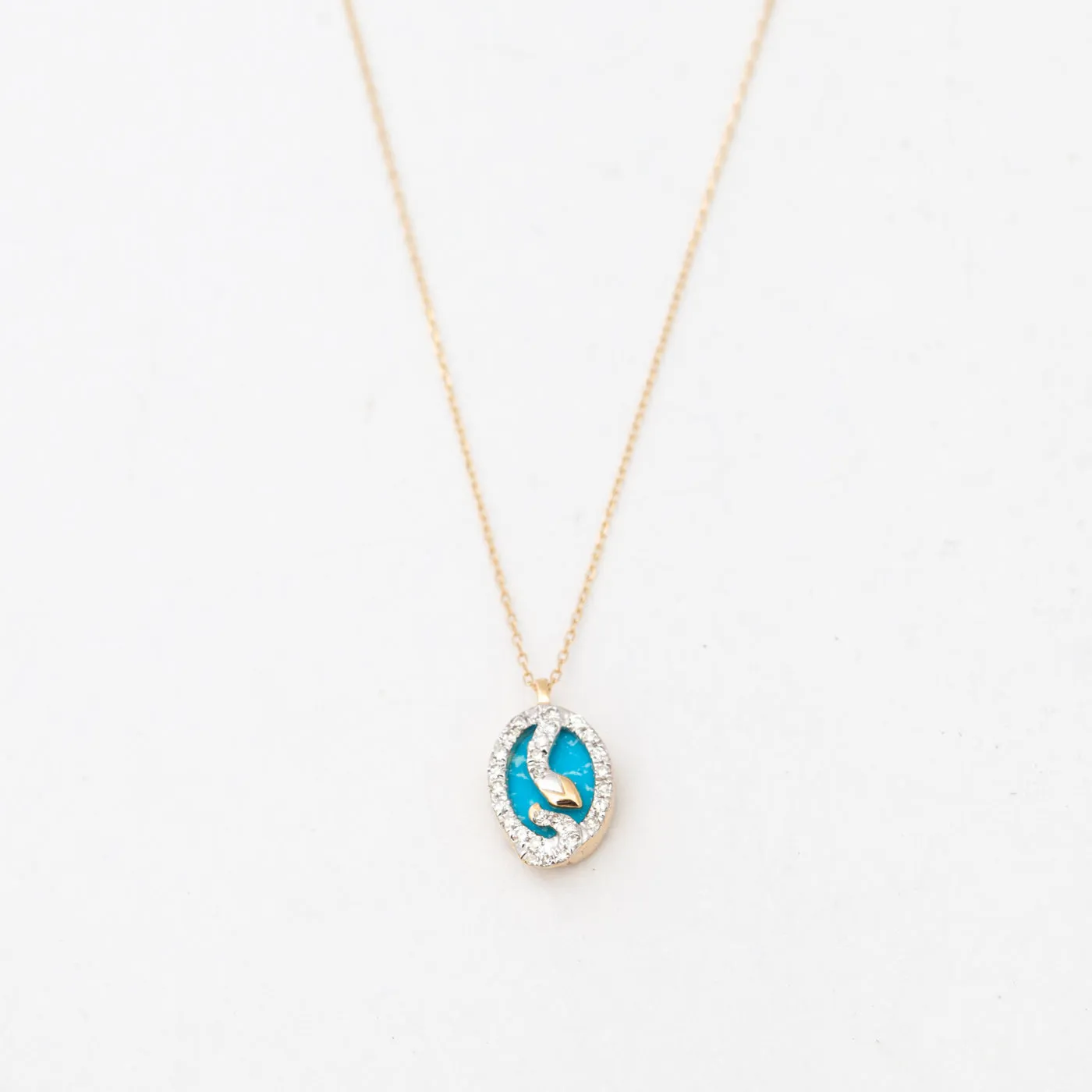 Tiny Turquoise & Diamond Oval Snake Pendant