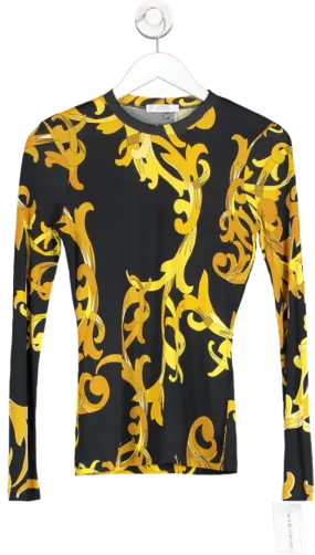 Versace Black Couture Collection Long Sleeve Printed Top UK XS