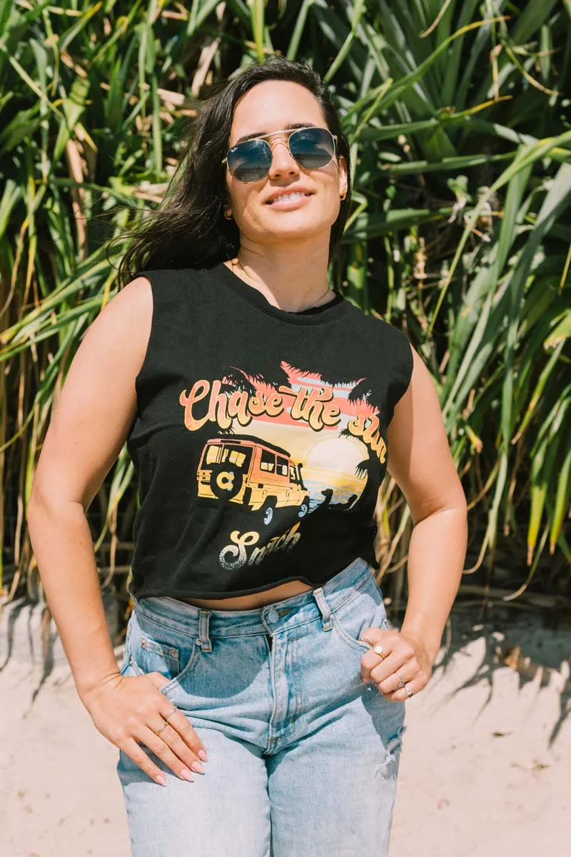 Women's Chasing Sunsets Muscle Crop Black - SF1102BK