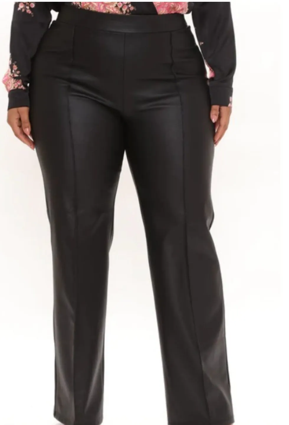 Women's Plus Size Black Faux Leather Wide Leg Pants