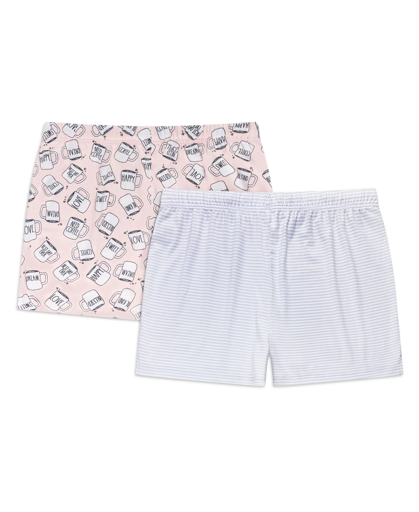 Women's "BRUNCH PLEASE" and Coffee Print Mid-Rise Drawstring Lounge Shorts Set of 2