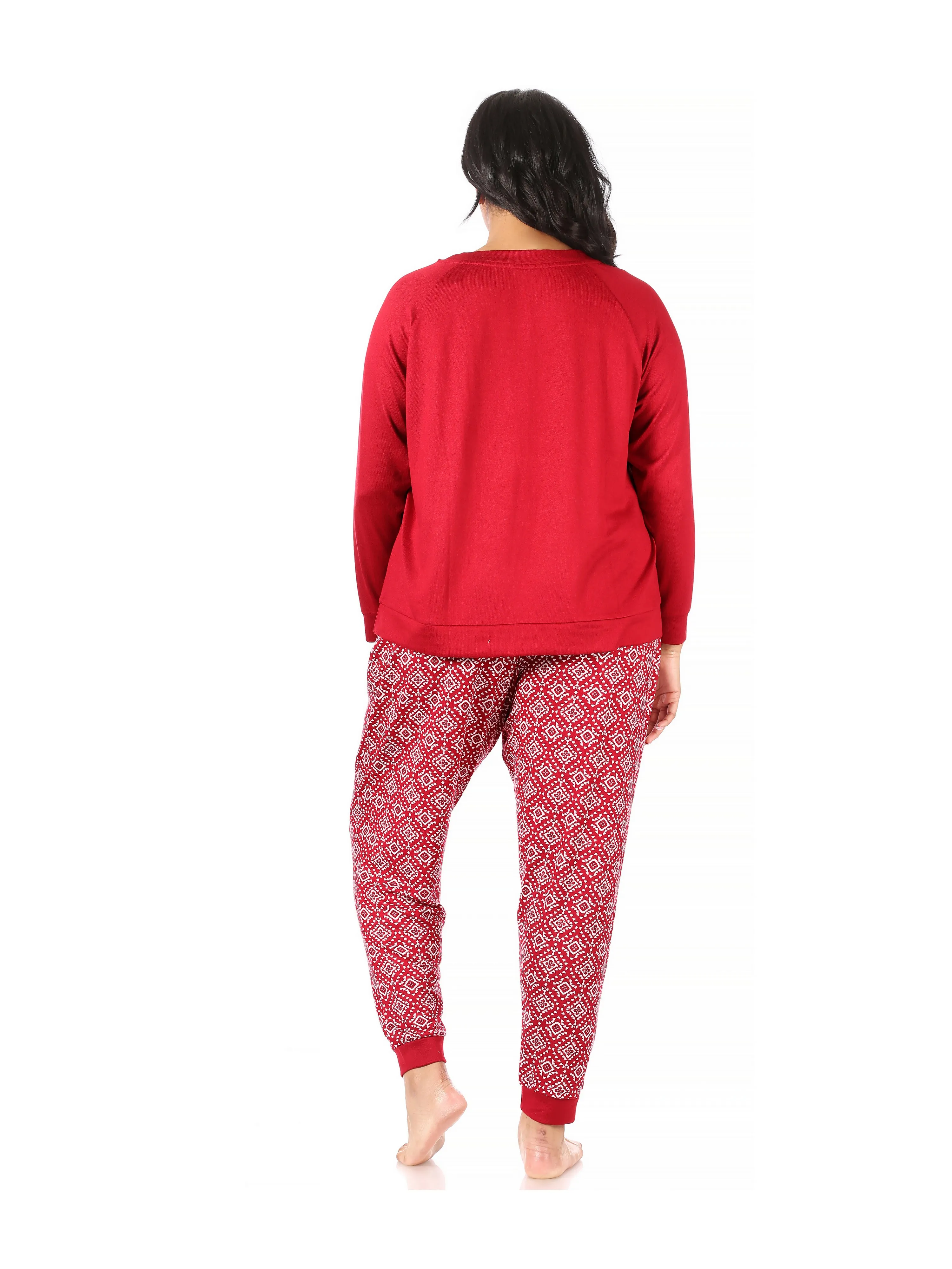 Women's "HO HO HO" Plus Size Hacci Long Sleeve Top and Jogger Pajama Set